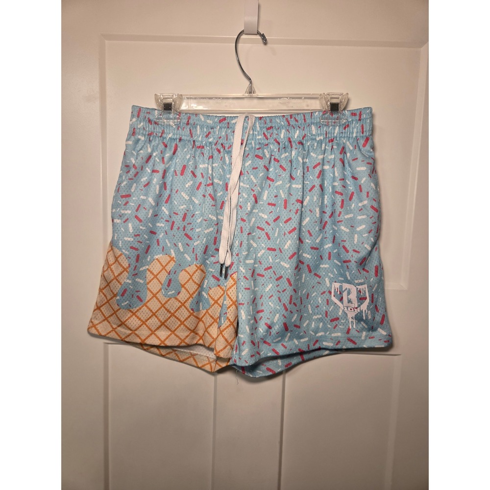 101 Apparel Ice Cream Cone Mesh Shorts Mens Medium Blue Sprinkles Waffle Cone